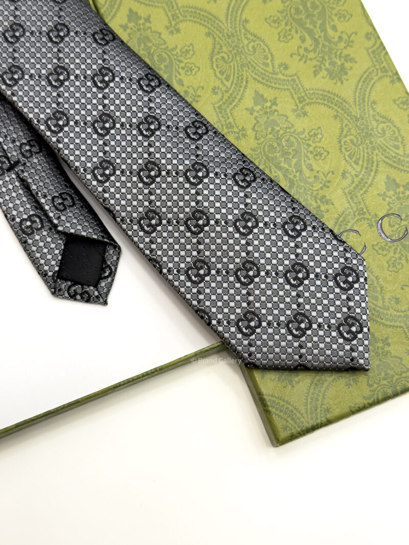 Gucci Grey with Black INTERLOCKING GG SILK TIE