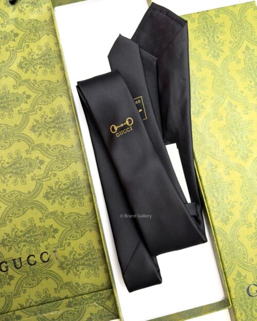 Black G.U.C.C.I HORSEBIT ICON SILK TIE