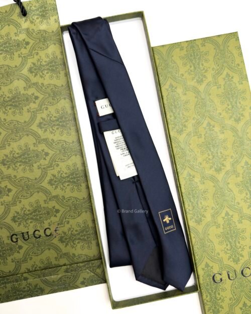 Dark Blue G.U.C.C.I HORSEBIT ICON SILK TIE