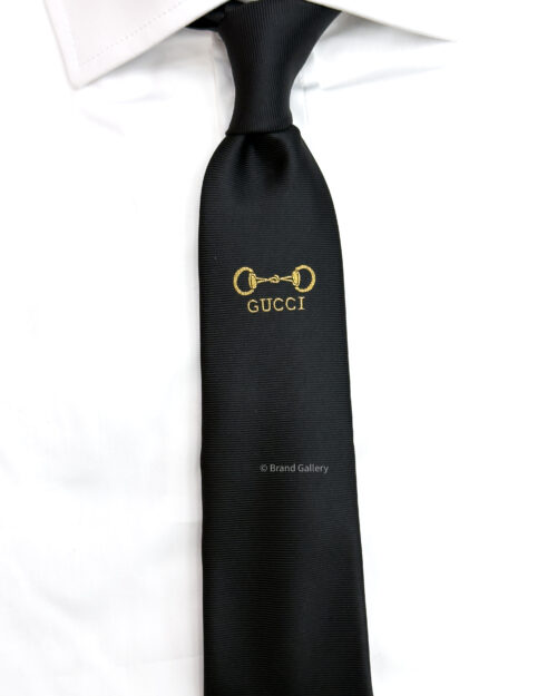 Black G.U.C.C.I HORSEBIT ICON SILK TIE