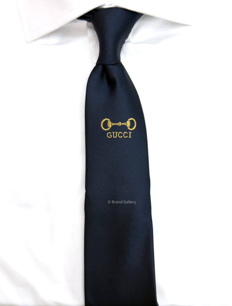 Dark Blue G.U.C.C.I HORSEBIT ICON SILK TIE