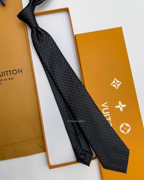 Louis Vuitton Black TEXTURE DAMIER SILK TIE