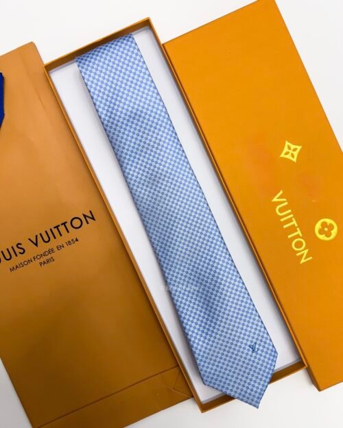 Louis Vuitton Sky Blue MICRO DAMIER SILK TIE