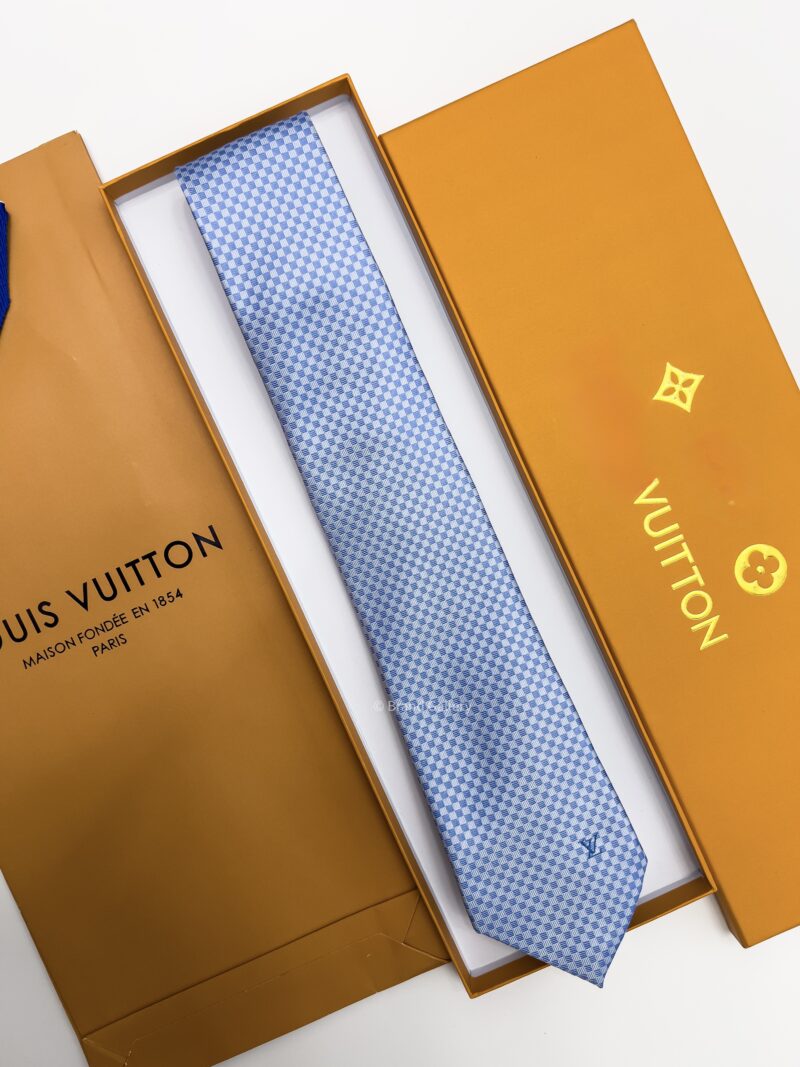 Louis Vuitton Sky Blue MICRO DAMIER SILK TIE