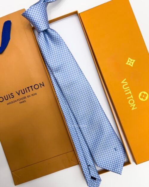 Louis Vuitton Sky Blue MICRO DAMIER SILK TIE