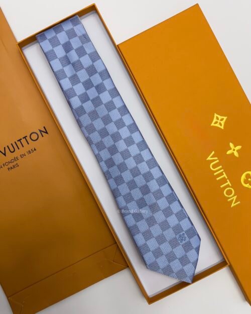 Louis Vuitton Sky Blue DAMIER SILK TIE