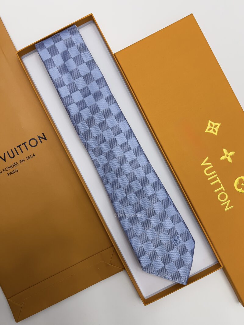 Louis Vuitton Sky Blue DAMIER SILK TIE