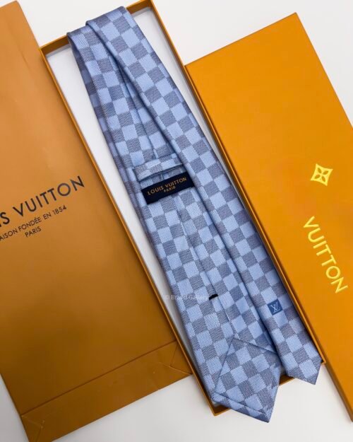 Louis Vuitton Sky Blue DAMIER SILK TIE