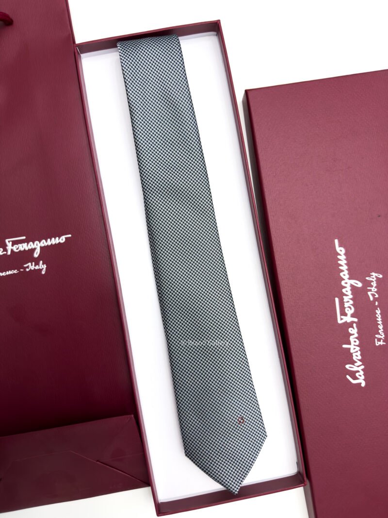 Ferragamo Salvatore Ferragamo Salvatore Light Grey SMALL GANCINI ICON SILK TIE