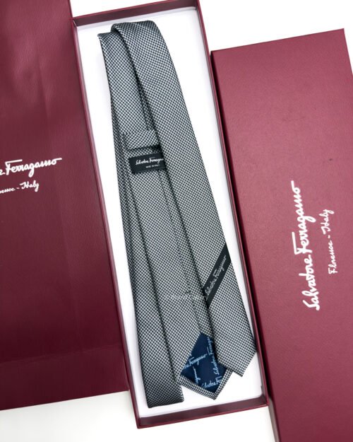 Ferragamo Salvatore Ferragamo Salvatore Light Grey SMALL GANCINI ICON SILK TIE