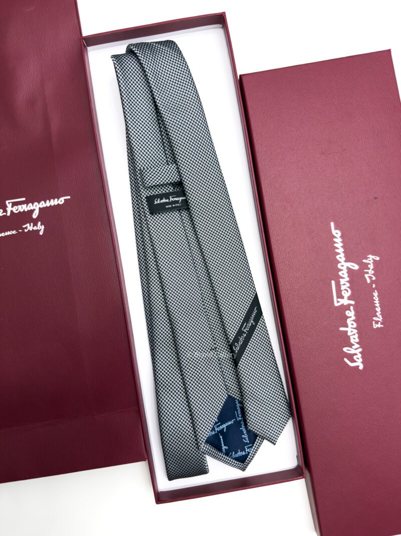 Ferragamo Salvatore Ferragamo Salvatore Light Grey SMALL GANCINI ICON SILK TIE