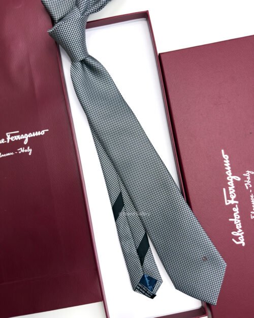 Ferragamo Salvatore Light Grey SMALL GANCINI ICON SILK TIE