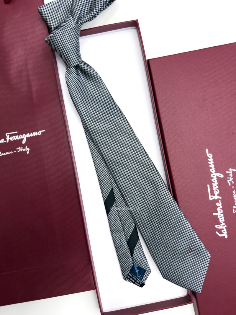 Ferragamo Salvatore Light Grey SMALL GANCINI ICON SILK TIE