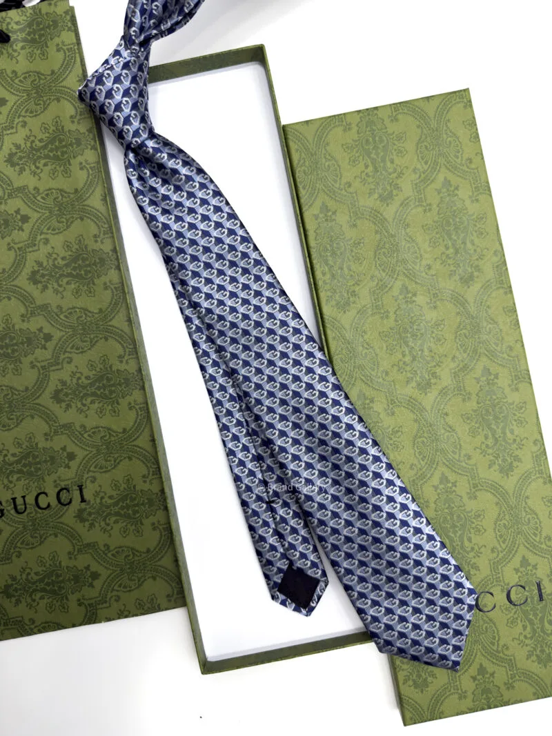 Gucci Dark Blue Geometric G SILK JACQUARD TIE