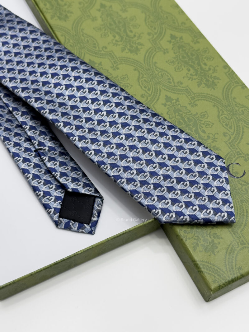 Gucci Dark Blue Geometric G SILK JACQUARD TIE