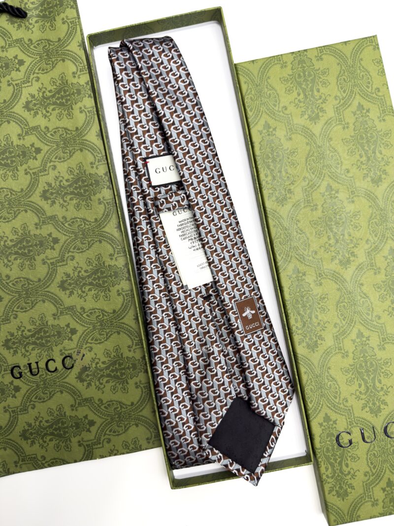 Gucci Brown Geometric G SILK JACQUARD TIE