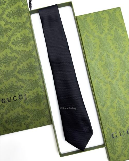 Gucci Black SOLID DOUBLE G DETAIL SILK TIE