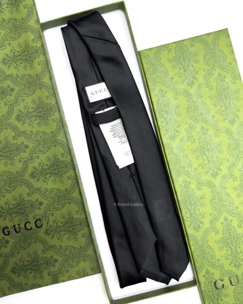 Gucci Black SOLID DOUBLE G DETAIL SILK TIE