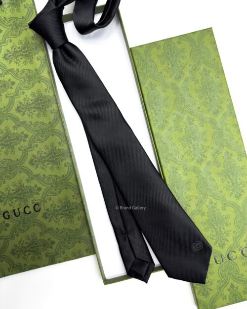 Gucci Black SOLID DOUBLE G DETAIL SILK TIE
