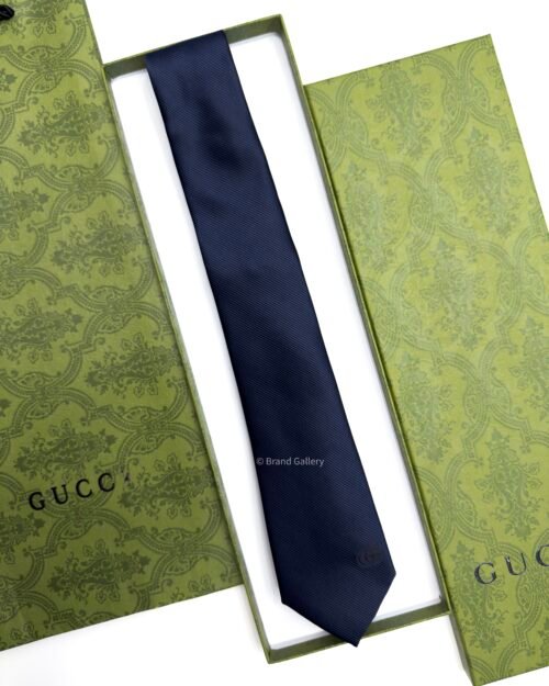 Gucci Dark Blue SOLID DOUBLE G DETAIL SILK TIE