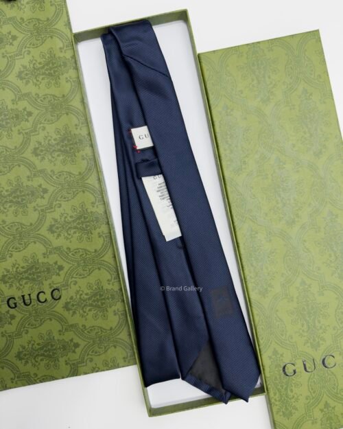 Gucci Dark Blue SOLID DOUBLE G DETAIL SILK TIE