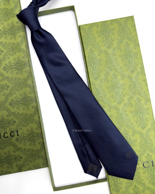 Gucci Dark Blue SOLID DOUBLE G DETAIL SILK TIE