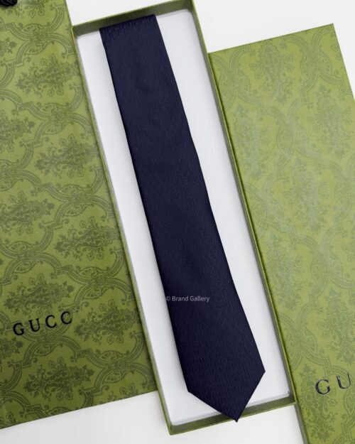 Gucci Navy Blue G.U.C.C.I SUBTLE HORIZON SILK TIE