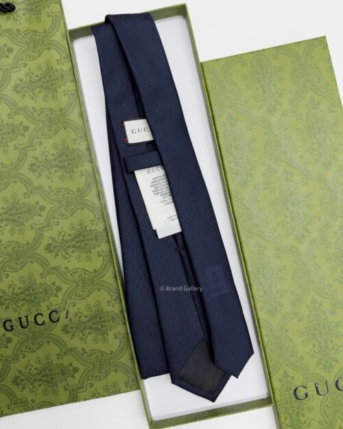 Gucci Navy Blue G.U.C.C.I SUBTLE HORIZON SILK TIE