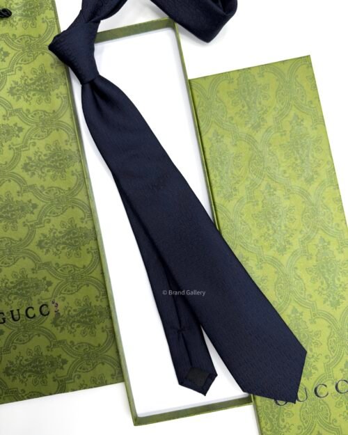 Gucci Navy Blue G.U.C.C.I SUBTLE HORIZON SILK TIE