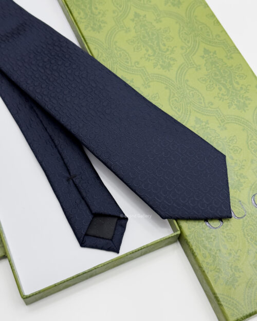 Gucci Navy Blue G.U.C.C.I SUBTLE HORIZON SILK TIE