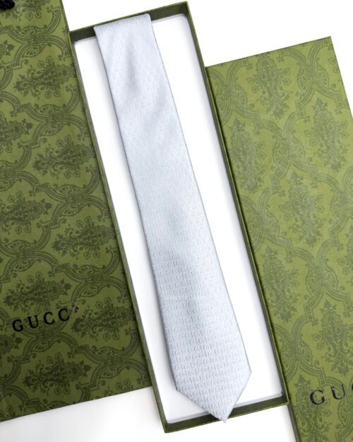Gucci Ghost White G.U.C.C.I SUBTLE HORIZON SILK TIE