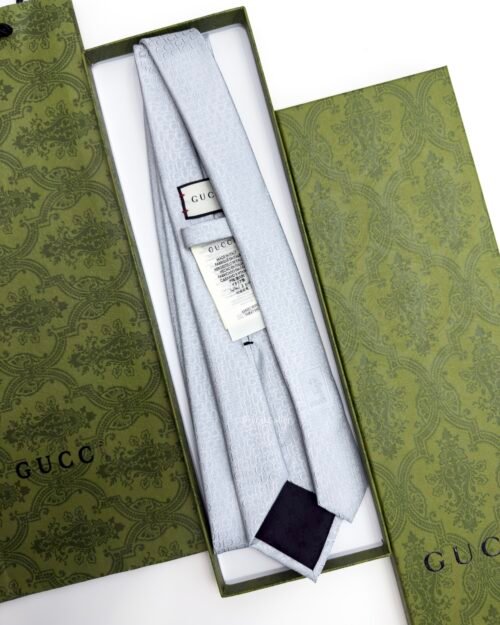 Gucci Ghost White G.U.C.C.I SUBTLE HORIZON SILK TIE