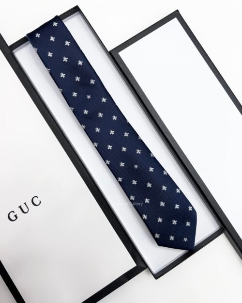Gucci Navy BEE PATTERN SILK TIE