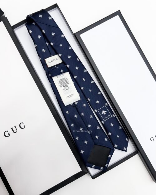 Gucci Navy BEE PATTERN SILK TIE