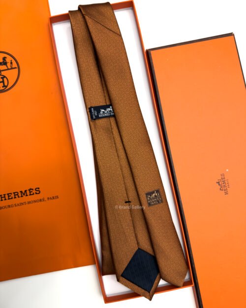 Hermes Brown Orange Pinces H Silk Tie
