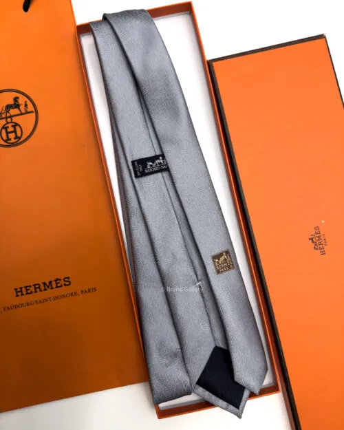 Hermes Gray Pinces H Silk Tie