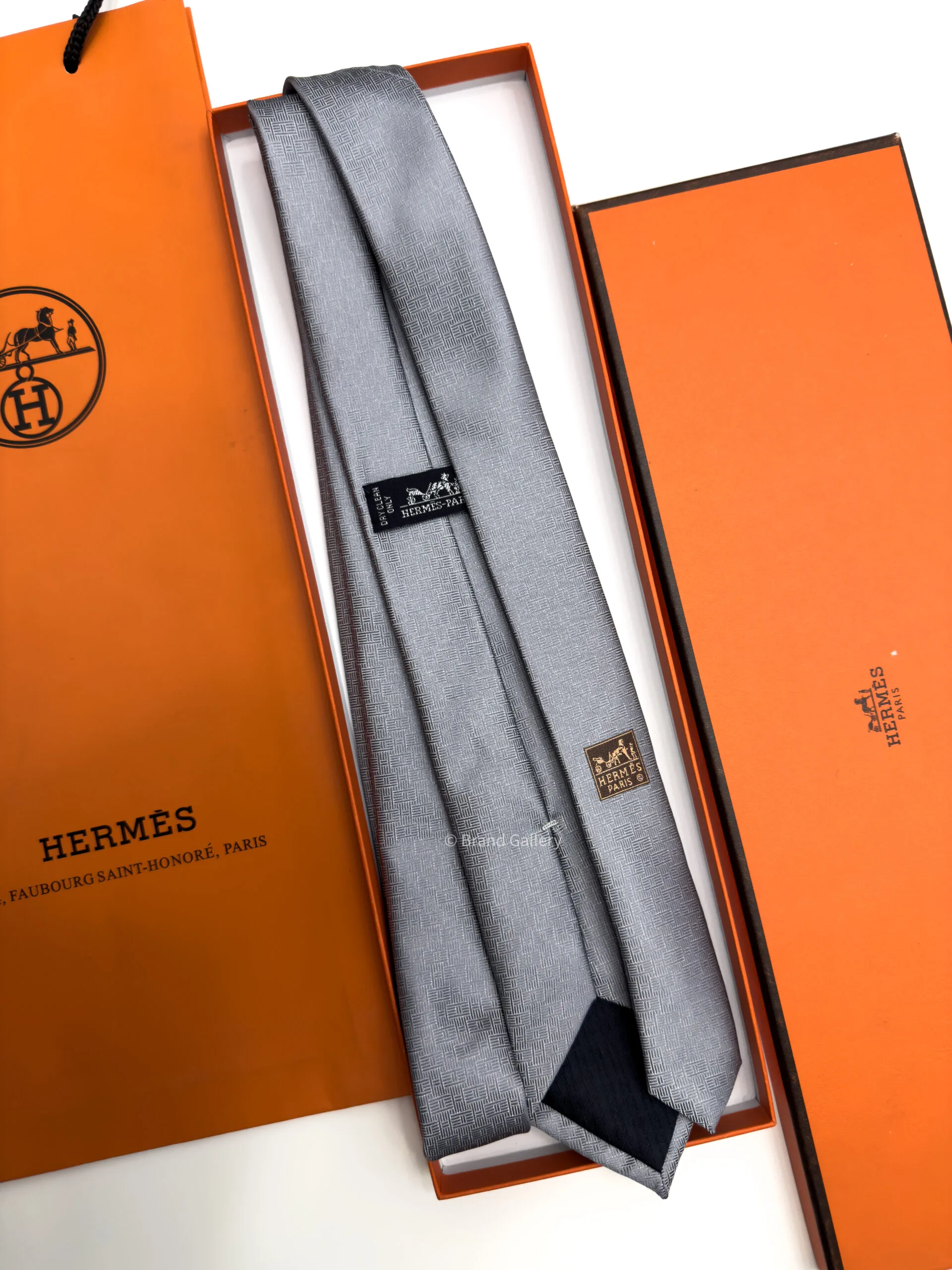 Hermes Gray Pinces H Silk Tie