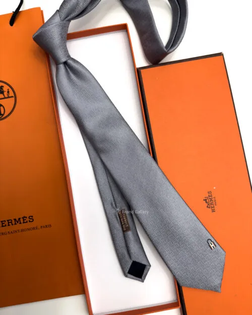 Hermes Gray Pinces H Silk Tie