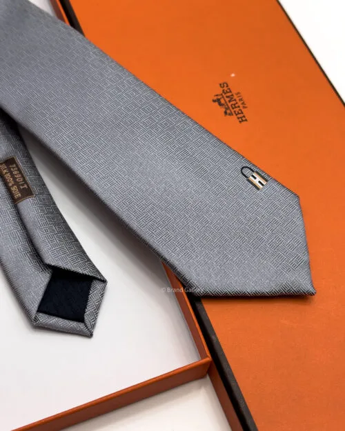 Hermes Gray Pinces H Silk Tie