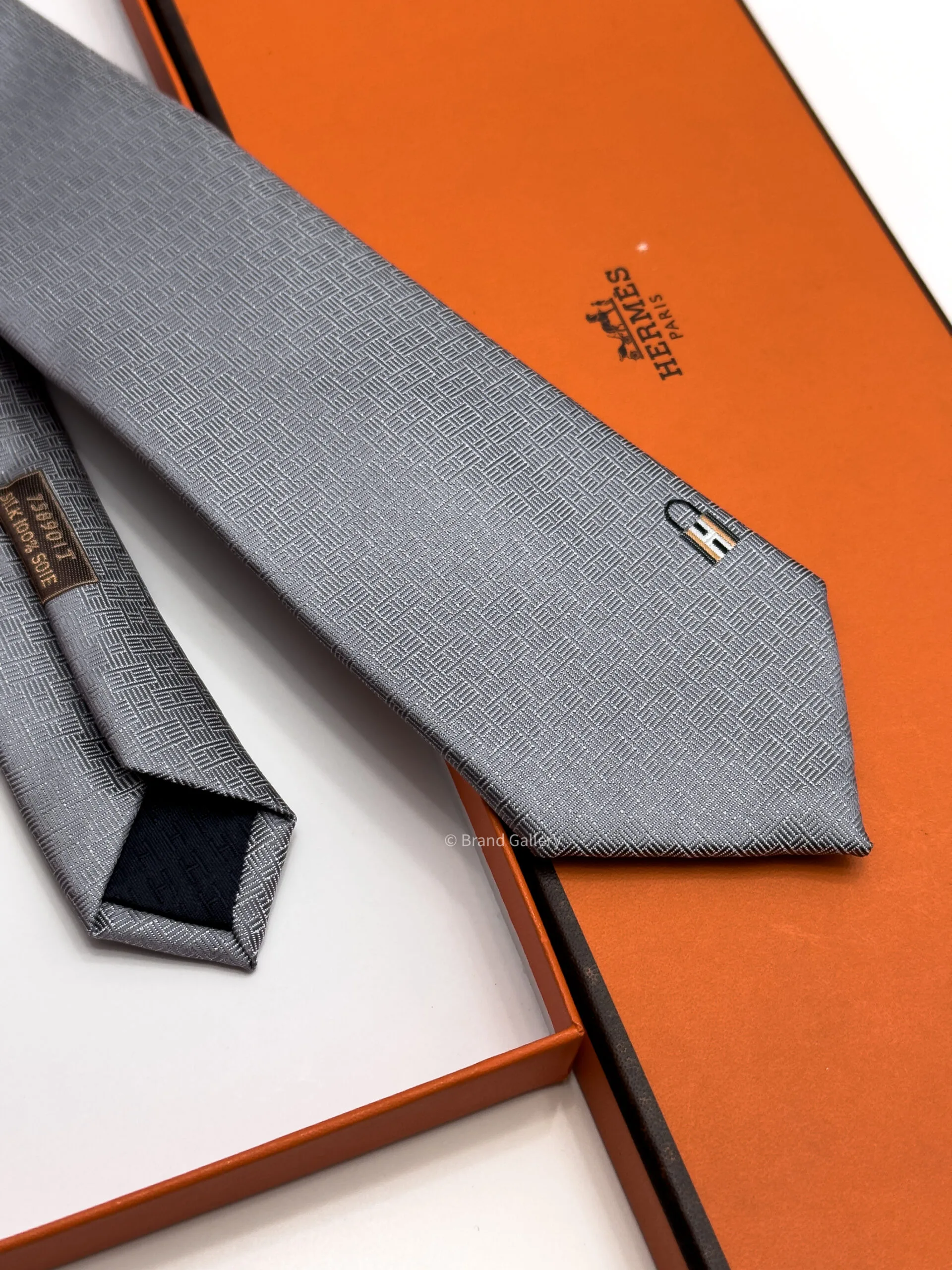 Hermes Gray Pinces H Silk Tie