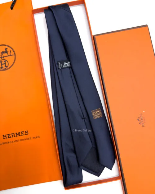 Hermes Navy PLAIN HORSESHOE SILK TIE