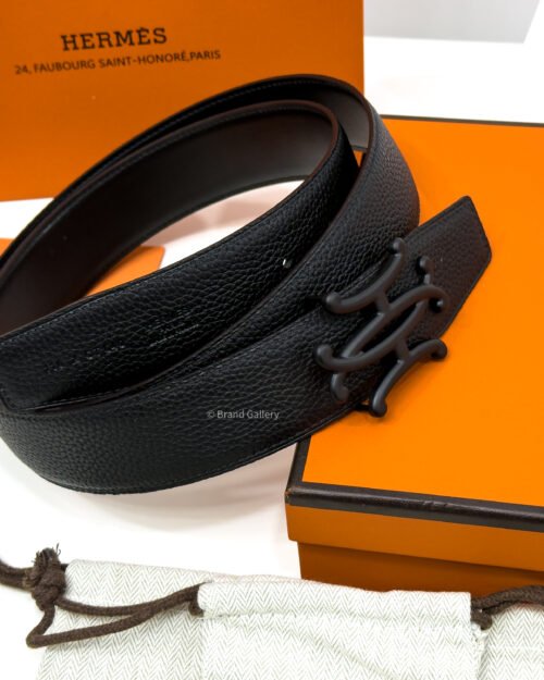 Hermes Neo Lift Buckle Black Reversible Leather Belt