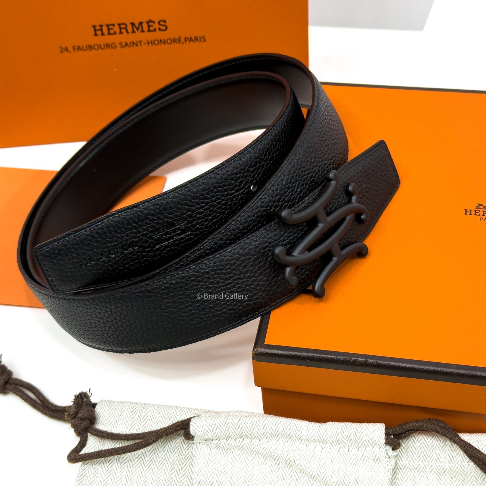Hermes Neo Lift Buckle Black Reversible Leather Belt
