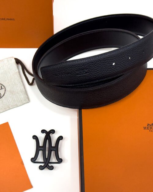 Hermes Neo Lift Buckle Black Reversible Leather Belt