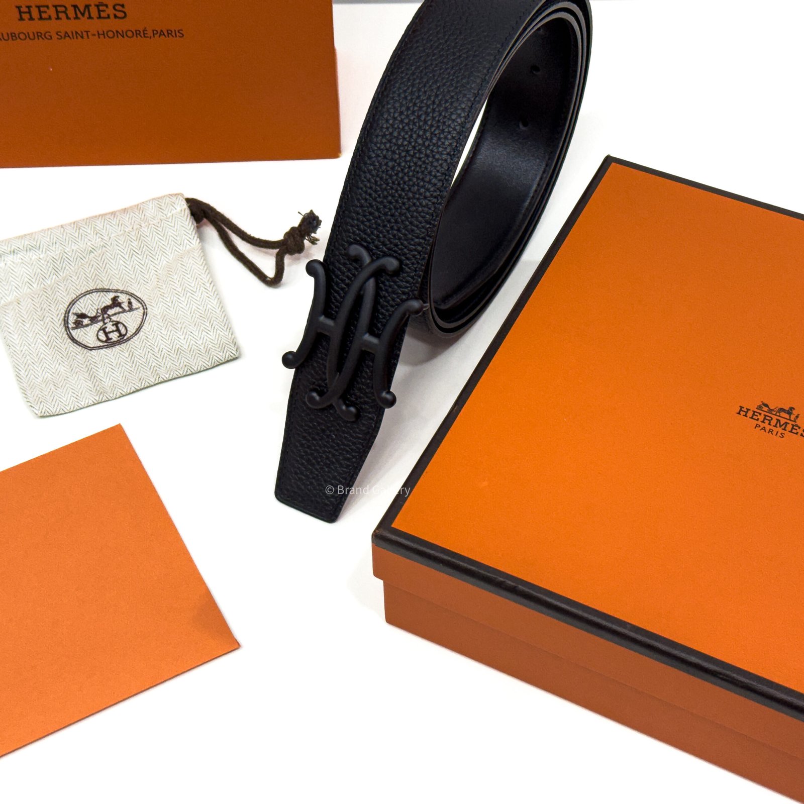 Hermes Neo Lift Buckle Black Reversible Leather Belt