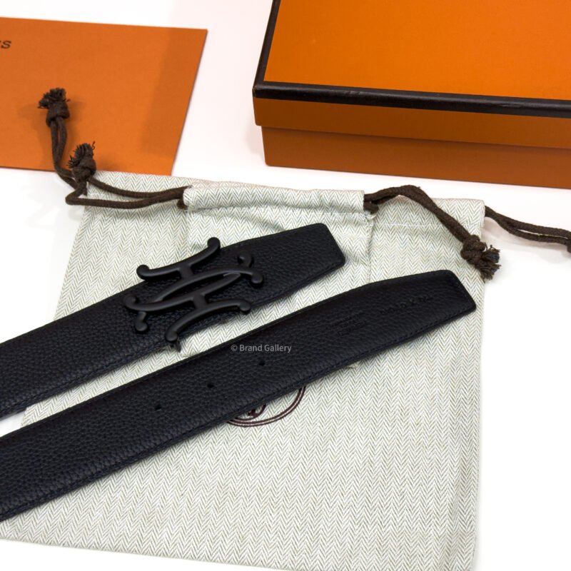 Hermes Neo Lift Buckle Black Reversible Leather Belt