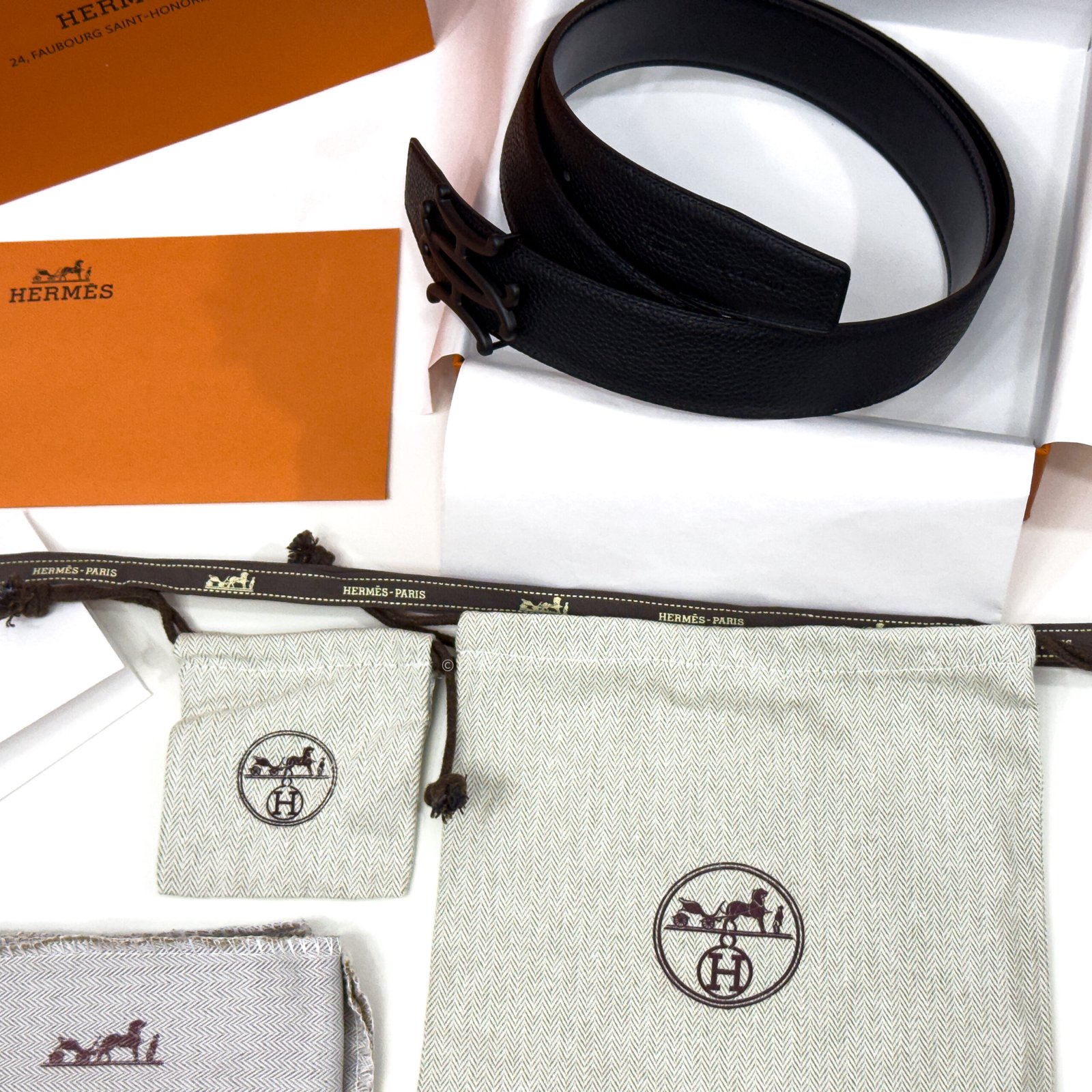 Hermes Neo Lift Buckle Black Reversible Leather Belt