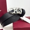 Ferragamo Gancini Buckle Black/Blue Reversible Leather Belt
