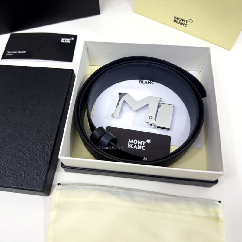 Montblanc M Buckle Black/Blue 35MM Reversible Leather Belt