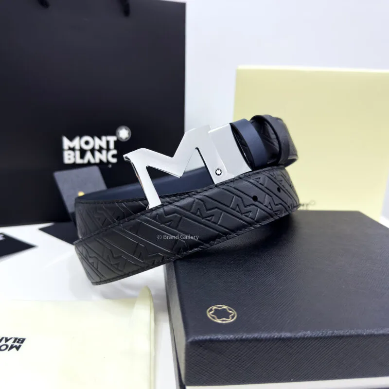 Montblanc M Buckle Black/Blue 35MM Reversible Leather Belt